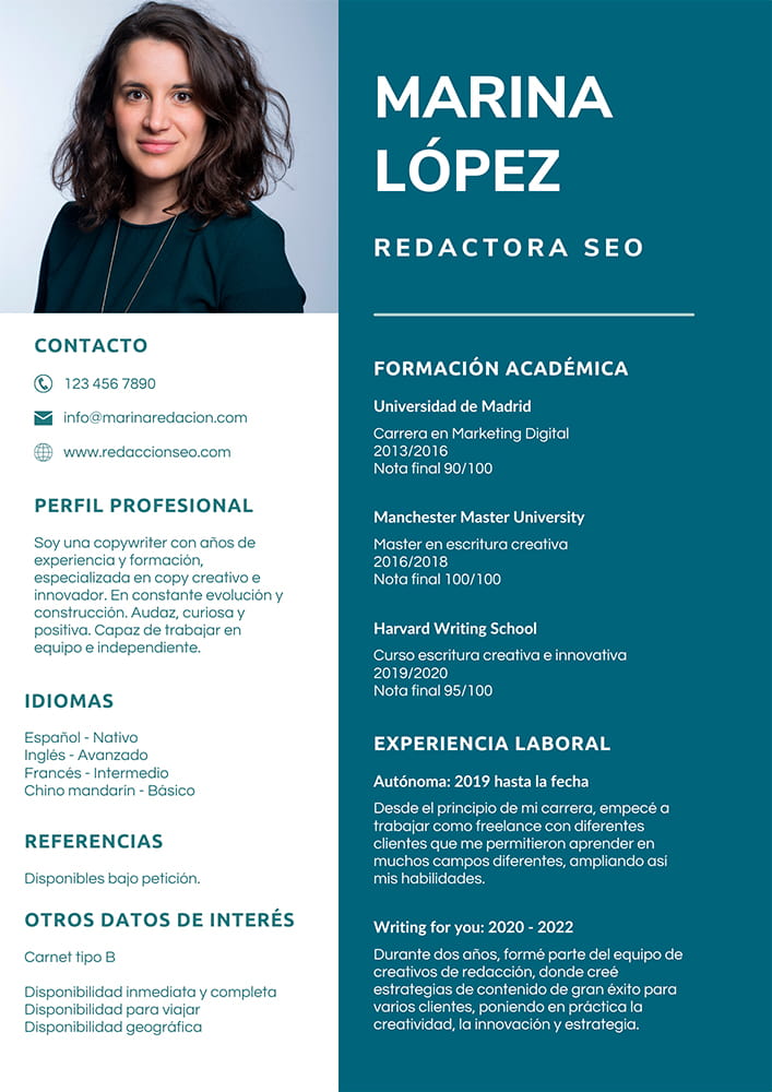 Ejemplo curriculum Vitae: Disponibilidad horaria